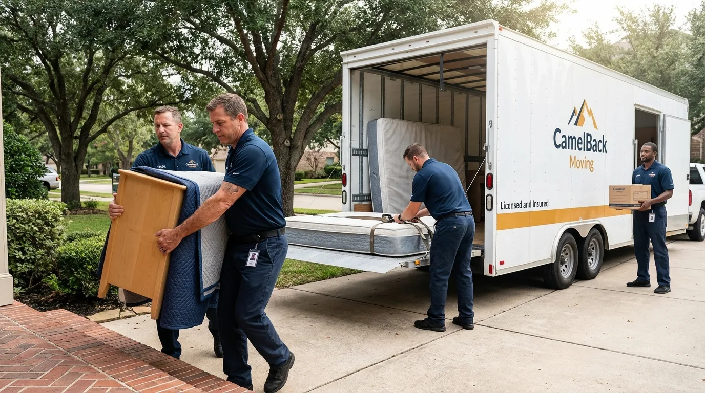 Crew loading residential truck for cross-state move from Oshkosh, WI