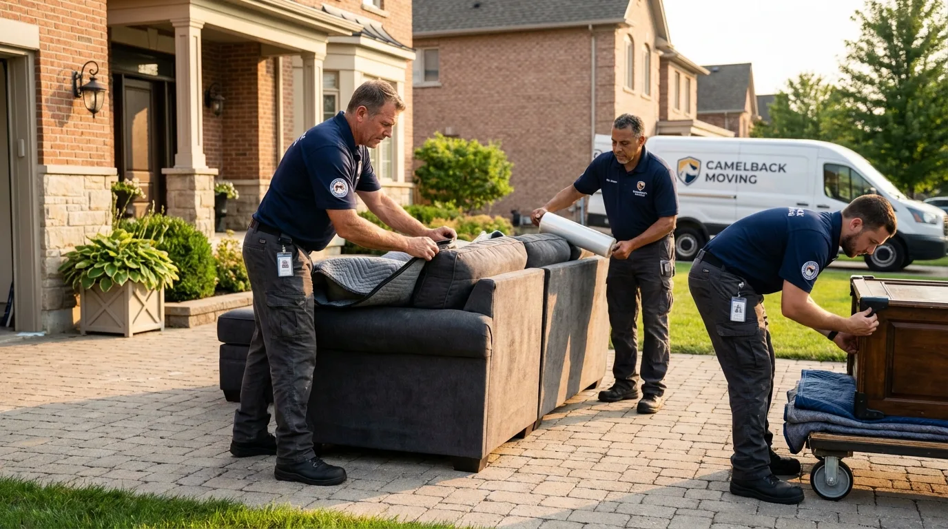 Large estate moving crew wrapping furniture in Oshkosh, WI