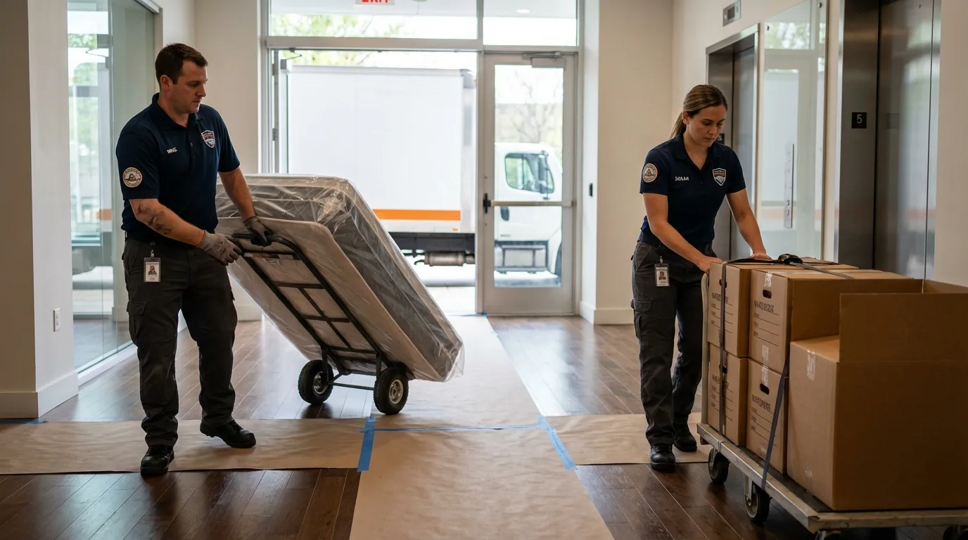 Professional apartment movers loading elevator in Oshkosh, WI