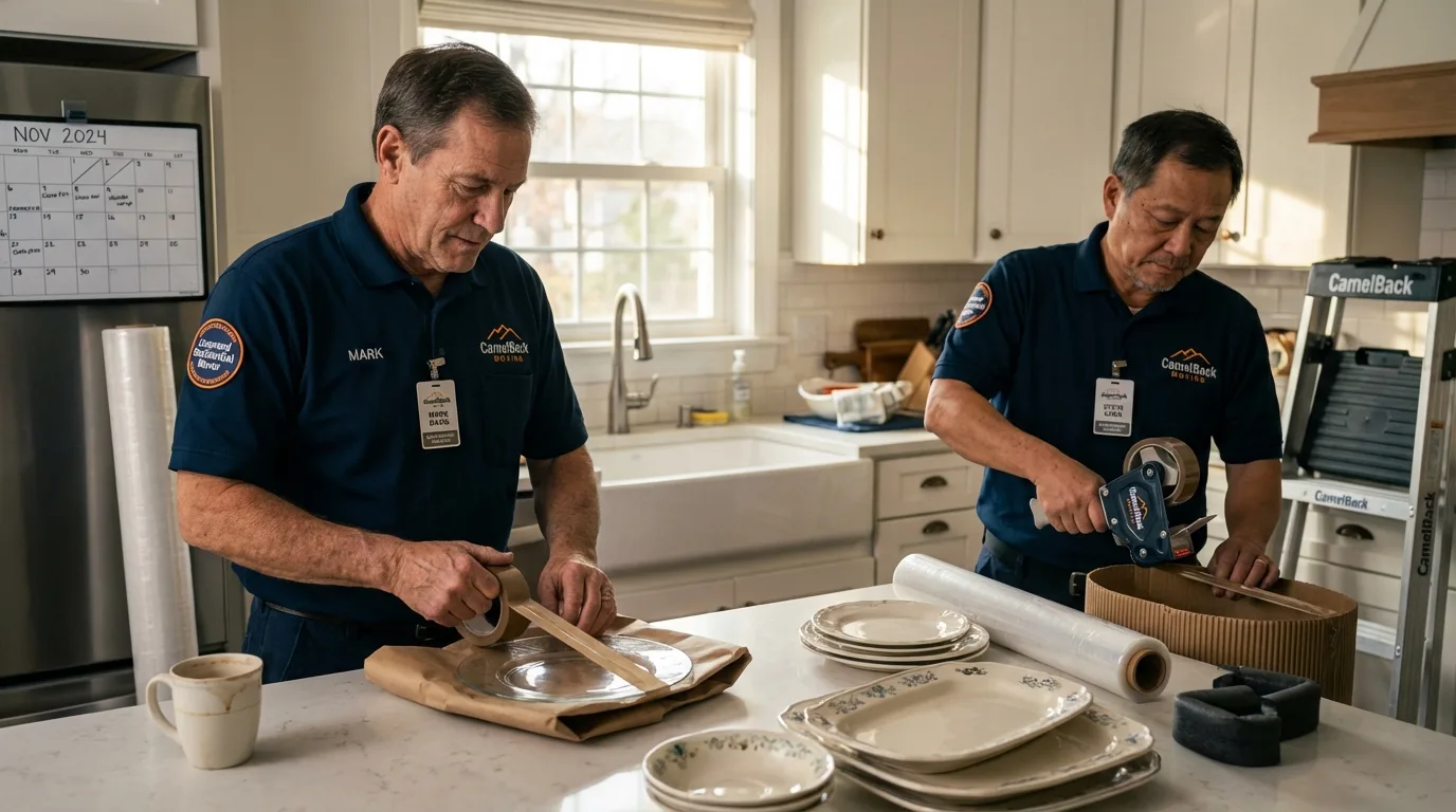 Professional crew packing kitchen dishware in Oshkosh, WI